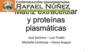 Matriz extracelular
y proteínas
plasmáticas
José Gamero – Luis Tirado
Michelle Contreras – Fanny Araque
1
 