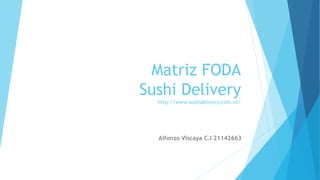 Matriz FODA
Sushi Delivery
http://www.sushidelivery.com.ve/
Alfonzo Viscaya C.I 21142663
 