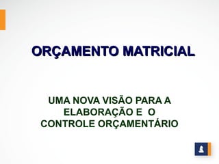 ORÇAMENTO MATRICIAL


  UMA NOVA VISÃO PARA A
    ELABORAÇÃO E O
 CONTROLE ORÇAMENTÁRIO
 
