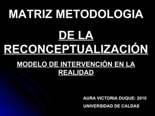 MATRIZ METODOLOGIA
DE LA
RECONCEPTUALIZACIÓN
MODELO DE INTERVENCIÓN EN LA
REALIDAD
AURA VICTORIA DUQUE: 2010
UNIVERSIDAD DE CALDAS
 