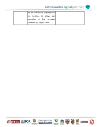 es en cambio la organización 
de métodos de apoyo que 
permitan a los alumnos 
construir su propio saber. 
