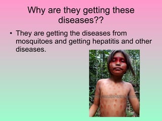 Why are they getting these diseases?? They are getting the diseases from mosquitoes and getting hepatitis and other diseases.  