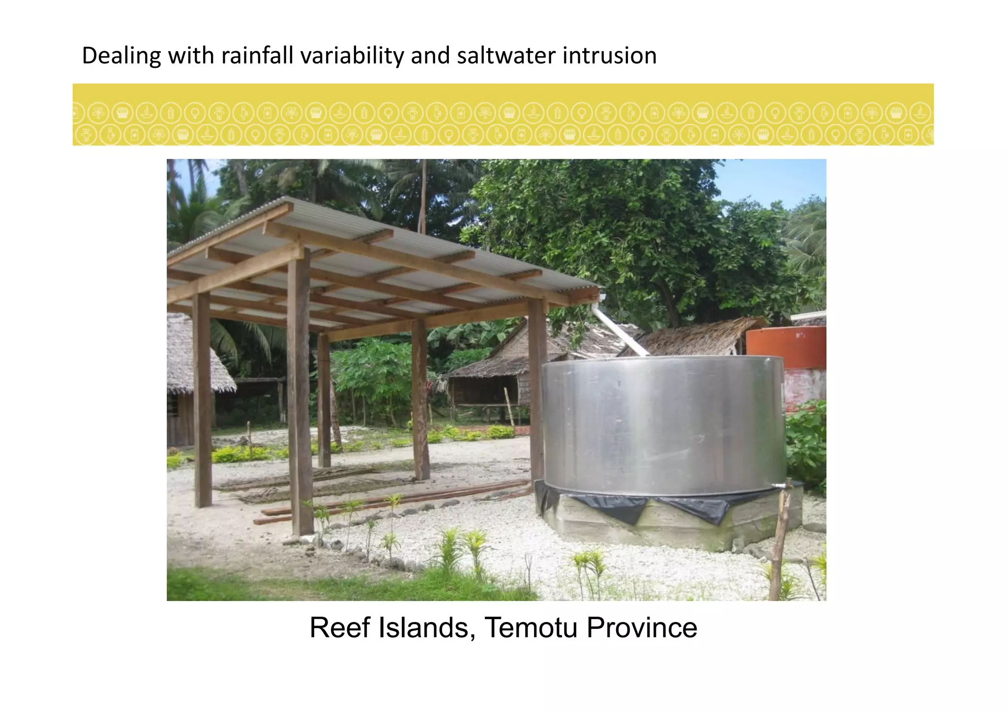 Dealing	
  with	
  rainfall	
  variability	
  and	
  saltwater	
  intrusion	
  
Reef Islands, Temotu Province
 
