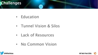 Challenges
• Education
• Tunnel Vision & Silos
• Lack of Resources
• No Common Vision
 