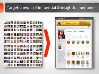 Target	
  crowds	
  of	
  inﬂuenDal	
  &	
  insighRul	
  members	
  
 