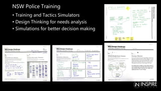 NSW Police Training
• Training and Tactics Simulators
• Design Thinking for needs analysis
• Simulations for better decision making
 