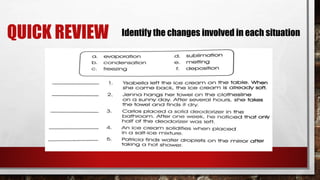 QUICK REVIEW Identify the changes involved in each situation
 