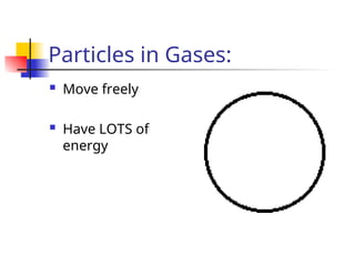 Particles in Gases:
 Move freely
 Have LOTS of
energy
 