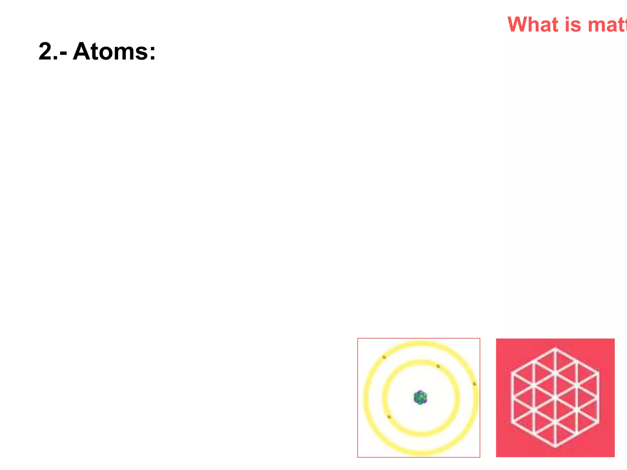 P: 555.123.4568 F: 555.123.4567
123 West Main Street, New York,
NY 10001
www.rightcare.com|
2.- Atoms:
What is matt
 