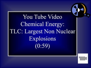You Tube Video
Chemical Energy:
TLC: Largest Non Nuclear
Explosions
(0:59)
 