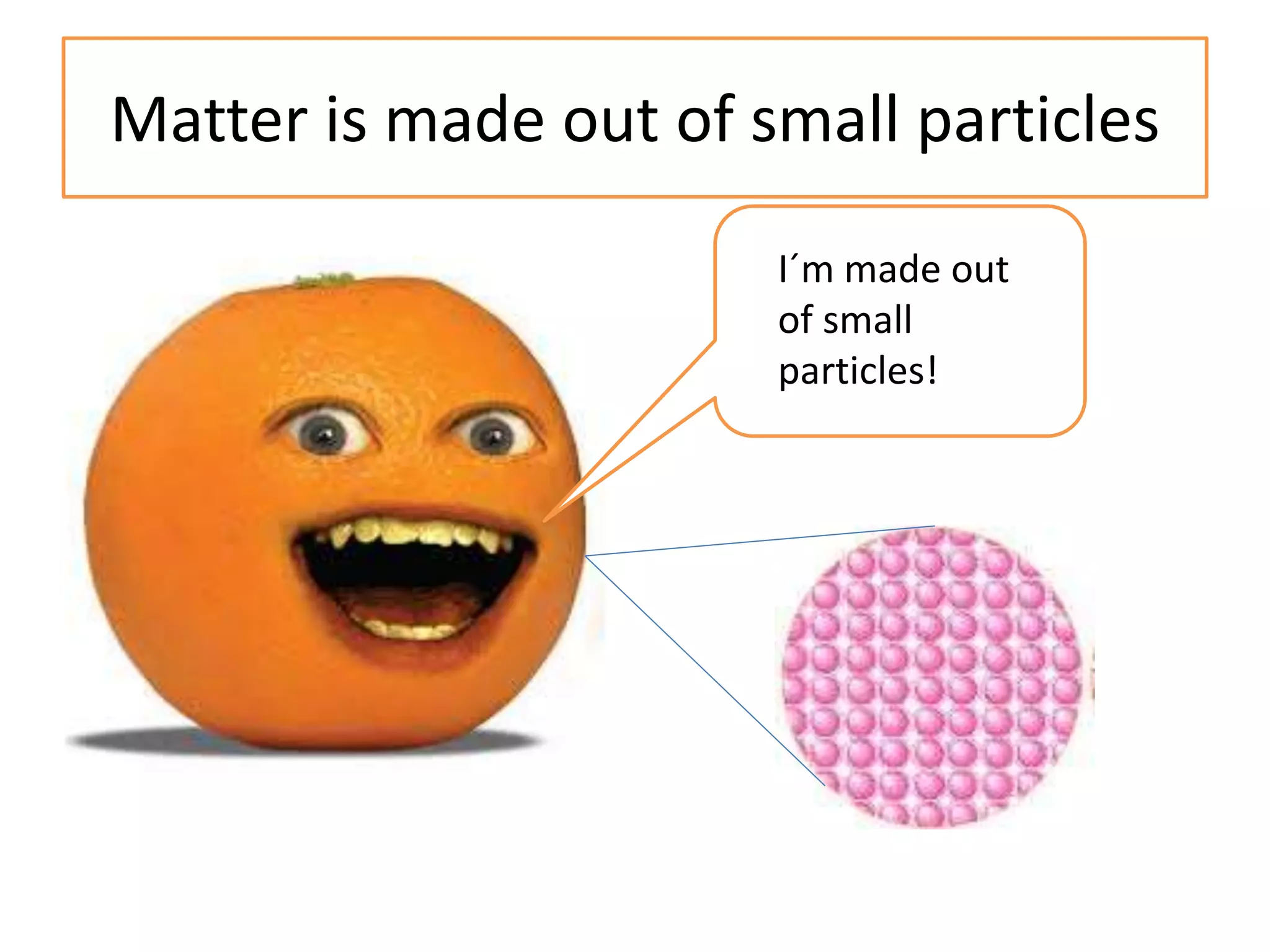 Matter is made out of small particles
I´m made out
of small
particles!
 