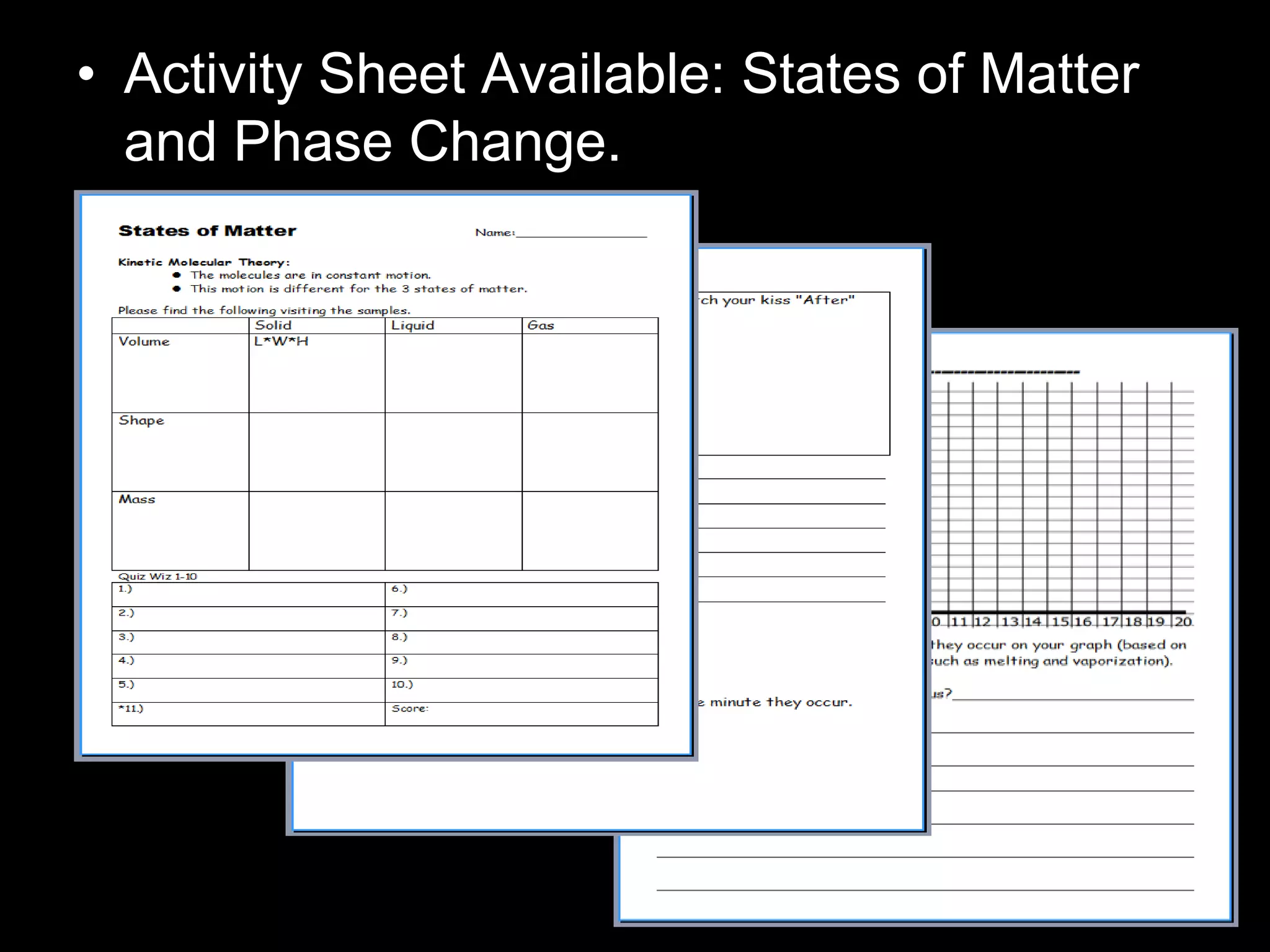 • Activity Sheet Available: States of Matter
and Phase Change.
 