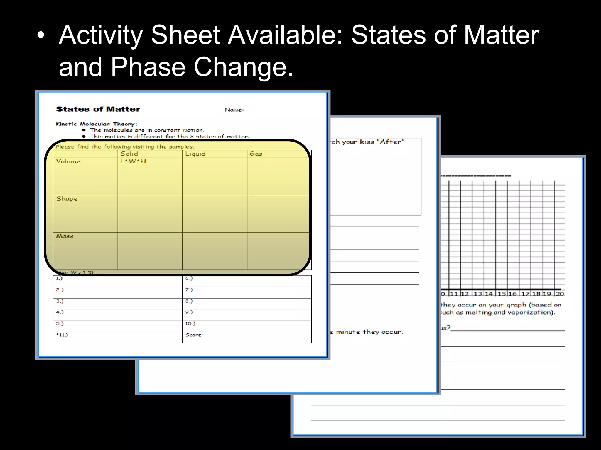 • Activity Sheet Available: States of Matter
and Phase Change.
 