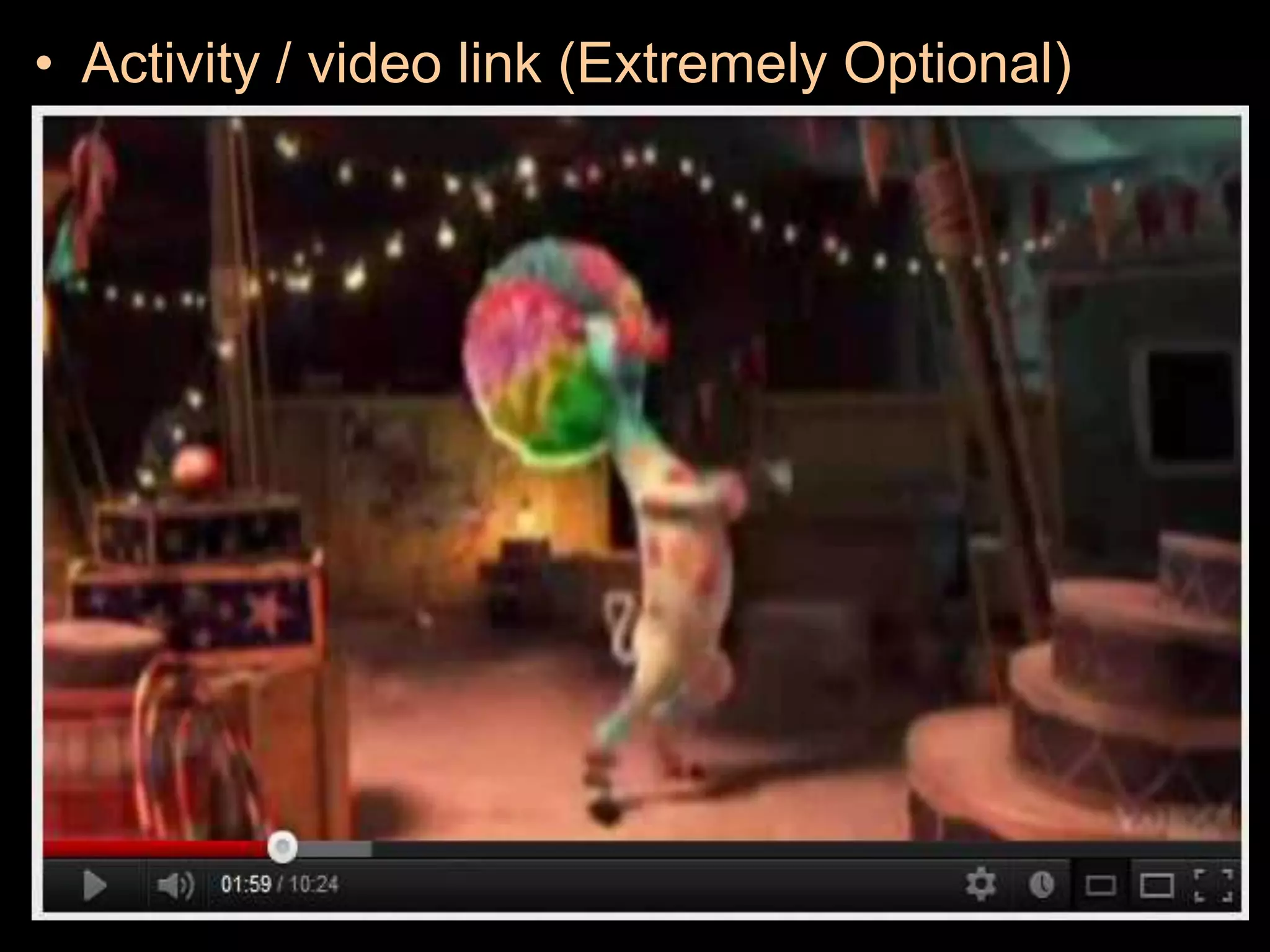 • Activity / video link (Extremely Optional)
– http://www.youtube.com/watch?v=p440QWpHui8
– Assign three students to each hold a poster with
the three states of matter. (Solid, Liquid, Gas)
• When Zebra is dancing and singing fast person with
gas poster must wave it around quickly.
• When zebra is dancing normal wave the liquid poster at
a normal speed.
• When zebra is dancing slowly wave the solid poster
extremely slow.
 