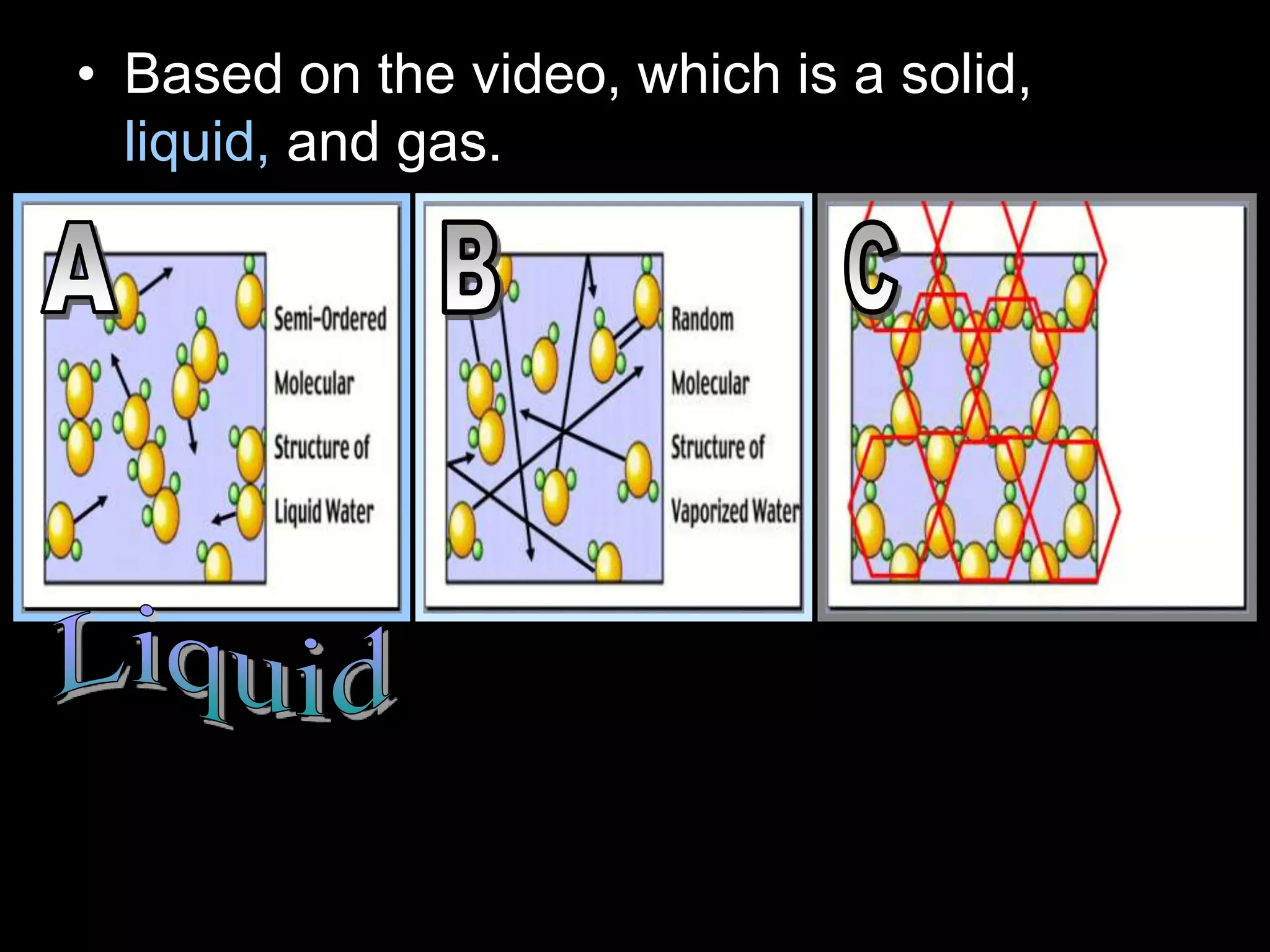 • Based on the video, which is a solid,
liquid, and gas.
 