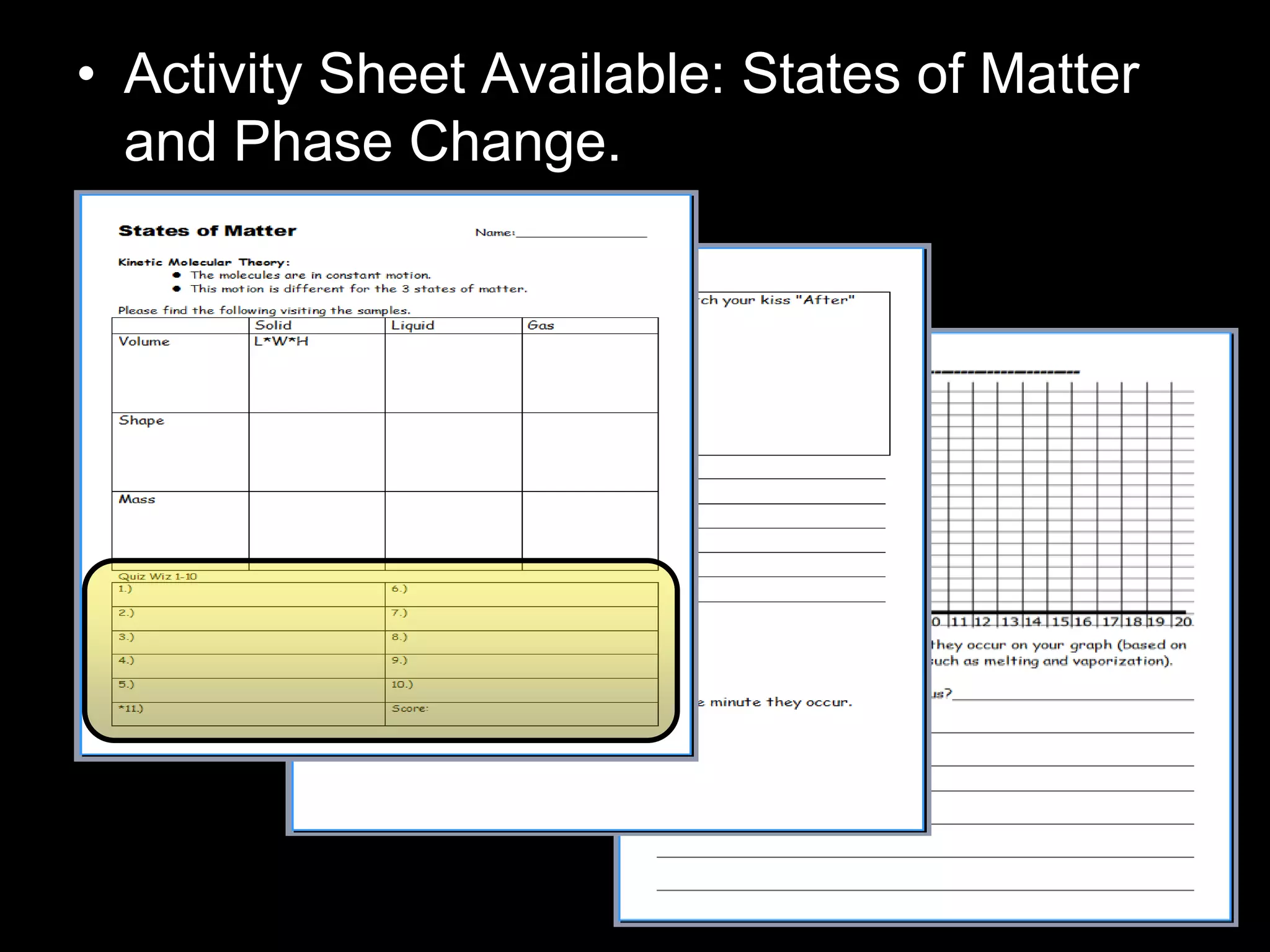 • Activity Sheet Available: States of Matter
and Phase Change.
 