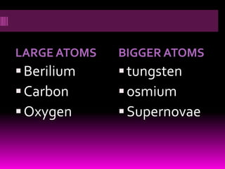 LARGE ATOMSBIGGER ATOMSBeriliumCarbonOxygentungstenosmiumSupernovae