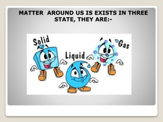 MATTER AROUND US IS EXISTS IN THREE
STATE, THEY ARE:-
 