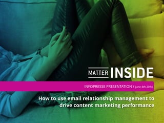 1
!
How to use email relationship management to
drive content marketing performance
INFOPRESSE PRESENTATION / June 4th 2014
 