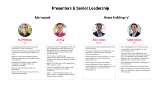 35
Presenters & Senior Leadership
Gores Holdings VI
Alec Gores
Chairman
Mark Stone
CEO
▪ Founder, Chairman and Chief Executive Oﬃcer of
The Gores Group
▪ 40+ years of experience as an entrepreneur and
dealmaker; invested in over 130 companies
across diverse sectors
▪ Currently Chairman of Gores Holdings V, Inc. and
Gores Holdings VI, Inc. and CEO of Gores
Metropoulos II, Inc.
▪ Board member of Luminar Technologies
▪ Previously Chairman of Gores Holdings, Inc.,
Gores Holdings II, Inc.,Gores Holdings III, Inc. and
Gores Holdings IV, Inc. and CEO of Gores
Metropoulos, Inc.
▪ Senior Managing Director of The Gores Group
▪ Currently CEO of Gores Holdings V, Inc. and
Gores Holdings VI, Inc.
▪ Previously CEO of Gores Holdings, Inc. in its
acquisition of Hostess Brands; Gores Holdings II,
Inc. in its acquisition of Verra Mobility; Gores
Holdings III, Inc. in its acquisition of PAE; Gores
Holdings IV, Inc. in its acquisition of UWM
▪ Previously served as President of Operations for
The Gores Group
▪ Previously worked at Boston Consulting Group
▪ Holds a B.S. from the University of Maine and an
M.B.A from The Wharton School of the University
of Pennsylvania
Matterport
RJ Pittman
CEO
JD Fay
CFO
▪ Currently board member of Jyve Corporation,
and investor in Ember Technologies
▪ Previously SVP of Product at eBay, Head of WW
E-Commerce Platform at Apple, and Advisor at
FLOR
▪ Spent the last two decades building Internet
software companies to accelerate the evolution
of e-commerce
▪ Has raised over $100M in venture capital in
companies for companies he has led,
co-founded, or founded
▪ Hands on executive, product leader, and
entrepreneur
▪ Holds an M.S. from Stanford and a BSCE from
the University of Michigan
▪ Previously CFO at View (Nasdaq: CFII); SVP and
CFO at NeoPhotonics (NYSE: NPTN); SVP of
@Road (Nasdaq: ATRD; acquired by Trimble);
and Strategic Advisor at Sierra Instruments
(acquired by TASI)
▪ Over 20 years of experience as a
globally-focused senior executive, lawyer, and
advisor in public and private, global, technology
companies
▪ Named “CFO of the Year” in 2016 by the Silicon
Valley Business Journal
▪ Led two IPOs, raised over $1B in debt / equity
capital, and executed numerous M&A
transactions
▪ Holds a J.D. from Harvard Law School, cum
laude, and two B.A. degrees from North Central
College, summa cum laude
 