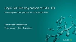 An example of best practice for complex datasets
Single Cell RNA-Seq analysis at EMBL-EBI
From Irene Papatheodorou
Team Le...