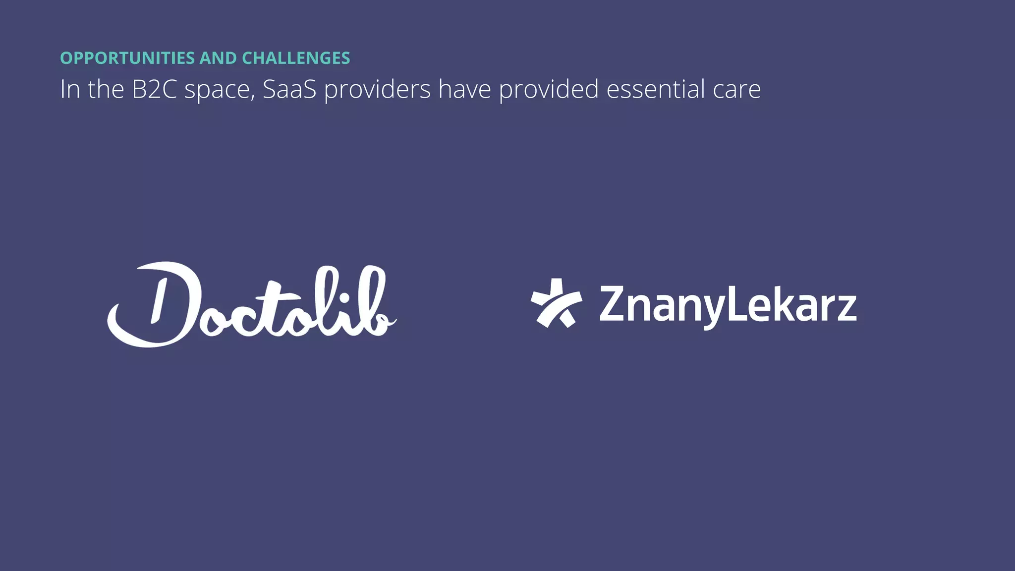 OPPORTUNITIES AND CHALLENGES
In the B2C space, SaaS providers have provided essential care
 