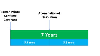 Roman Prince
Confirms
Covenant
7 Years
3.5 Years 3.5 Years
Abomination of
Desolation
 