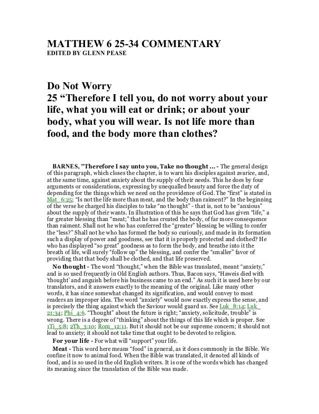 Matthew 6 25 34 commentary