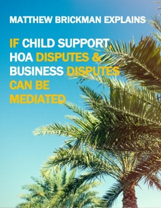 WWW.iCHATMEDIATION.COM
MATTHEW BRICKMAN EXPLAINS
IF CHILD SUPPORT,
HOA DISPUTES &
BUSINESS DISPUTES
CAN BE
MEDIATED
 