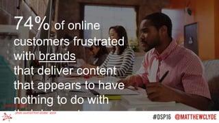 74% of online
customers frustrated
with brands
that deliver content
that appears to have
nothing to do with
their interests.
JanraiN, 2015
photo sourced from shutter stock
 
