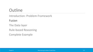 Outline
Introduction: Problem Framework
Fusion
The Data layer
Rule-based Reasoning
Complete Example
Chapter 5 Materializing the Web of Linked Data 375
 