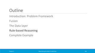 Outline
Introduction: Problem Framework
Fusion
The Data layer
Rule-based Reasoning
Complete Example
Chapter 5 Materializing the Web of Linked Data 409
 