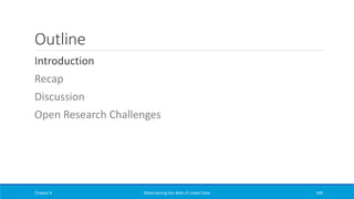 Outline
Introduction
Recap
Discussion
Open Research Challenges
Chapter 6 Materializing the Web of Linked Data 449
 