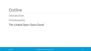 Outline
Introduction
Preliminaries
The Linked Open Data Cloud
Chapter 1 Materializing the Web of Linked Data 55
 