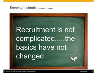 © 2014 SAP AG or an SAP affiliate company. All rights reserved. 3Confidential
Keeping it simple..................
Recruitment is not
complicated.....the
basics have not
changed
 