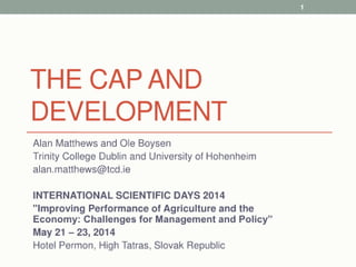 Matthews The EU's Common Agricultural Policy (CAP) and developing countries