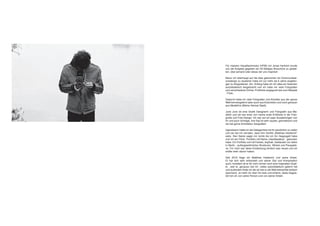 Für meinem Hauptfachmodul (HFM) mit Jonas Herfuhrt wurde
uns die Aufgabe gegeben ein 20-Seitiges Broschüre zu gestal-
ten, über jemand oder etwas der uns inspiriert.
Bevor ich überhaupt auf die Idee gekommen bin Kommunikati-
onsdesign zu studieren habe ich vor mehr als 6 Jahre angefan-
gen zu fotografieren. Am Anfang habe ich mir alles ein bisschen
autodidaktisch beigebracht und ich habe mir viele Fotografen
und verschiedene Online- Portfolios angeguckt wie zum Beispiel
: Flickr.
Dadurch habe ich viele Fotografen und Künstler aus der ganze
Welt kennengelernt aber auch aus Kolumbien und noch genauer
aus Medellíns (Meine Heimat Stadt).
June Juno ist eine Grafik Designerin und Fotografin aus Me-
dellín und sie war einer von meine erste Einflüsse in der Foto-
grafie und Foto-Design. Ich war auf ein paar Ausstellungen von
ihr und auch Vorträge, ihre Styl ist sehr sauber, geometrisch und
sie hat gerne Architektur fotografiert.
Irgendwann hatte ich die Gelegenheit mit Ihr persönlich zu reden
und sie hat mir verraten, dass ihre Vorbild „Matthias Heiderich“
wäre. Den Name sagte mir nichts bis ich ihn Gegoogelt habe
und ich ein Flickr- Portfolio mit Name „Heartbeatbox“ gefunden
habe. Ein Portfolio voll mit Farben, Asphalt, Gebäuden vor allem
in Berlin , außergewöhnliche Strukturen, Winkel und Perspekti-
ve. Für mich war diese Entdeckung einfach was neues und ich
wollte mehr davon haben.
Seit 2010 folge ich Matthias Heiderich und seine Arbeit.
Er hat sich sehr entwickelt und seiner Styl und Komposition
auch, trotzdem ist er für mich immer noch eine Inspiration-Quel-
le , weil er, genauso wie ich ,vieles autodidaktisch gelernt hat
und außerdem finde ich die art wie er die Welt betrachtet einfach
spannend. Je mehr ich über Ihn lese und erfahre, desto begeis-
tert bin ich von seine Person und von seiner Arbeit.
 