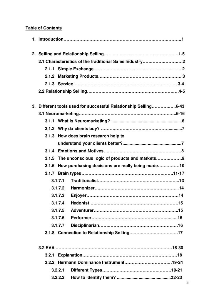 Master thesis contents page
