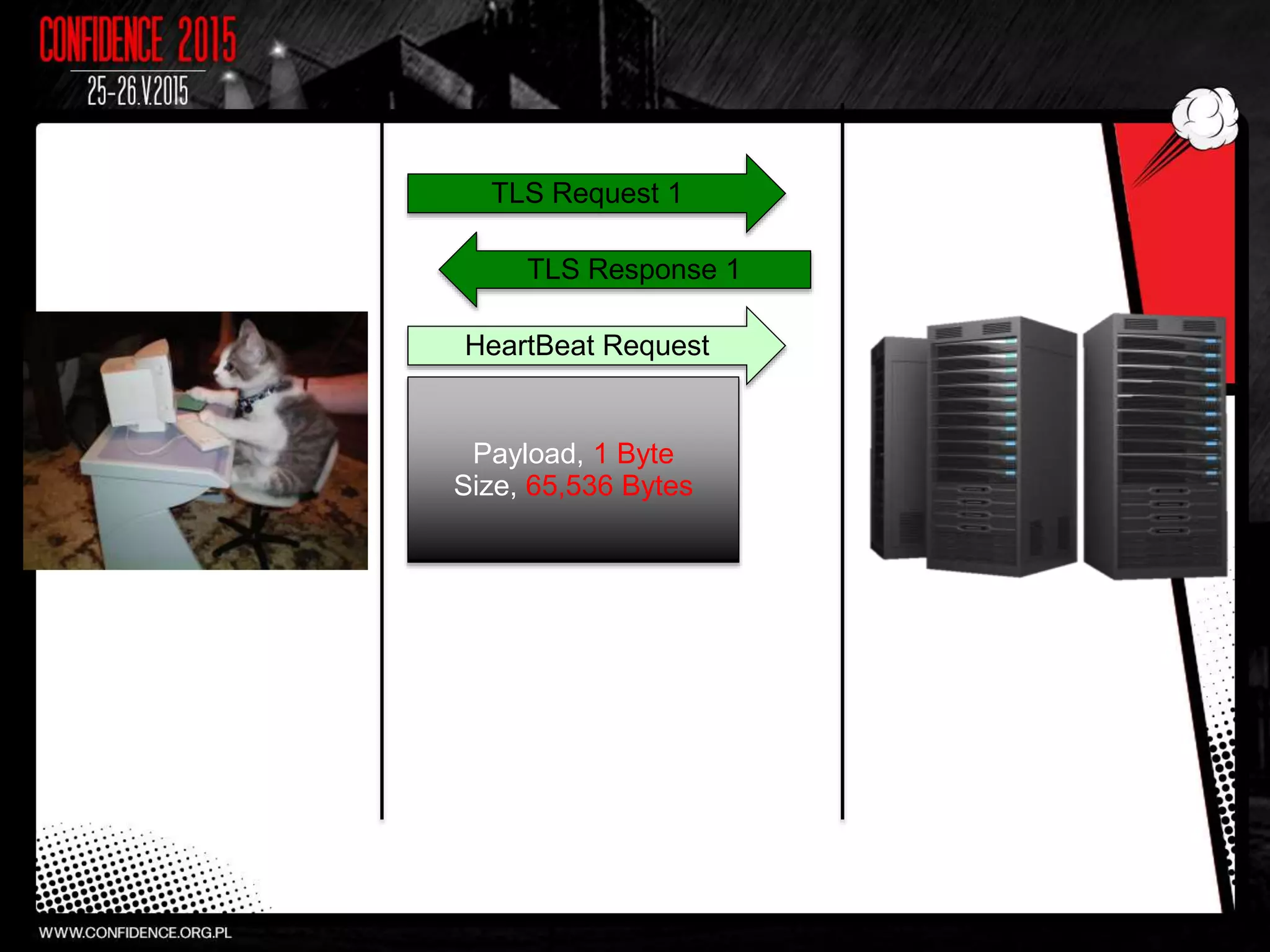 TLS Request 1
TLS Response 1
HeartBeat Request
Payload, 1 Byte
Size, 65,536 Bytes
 