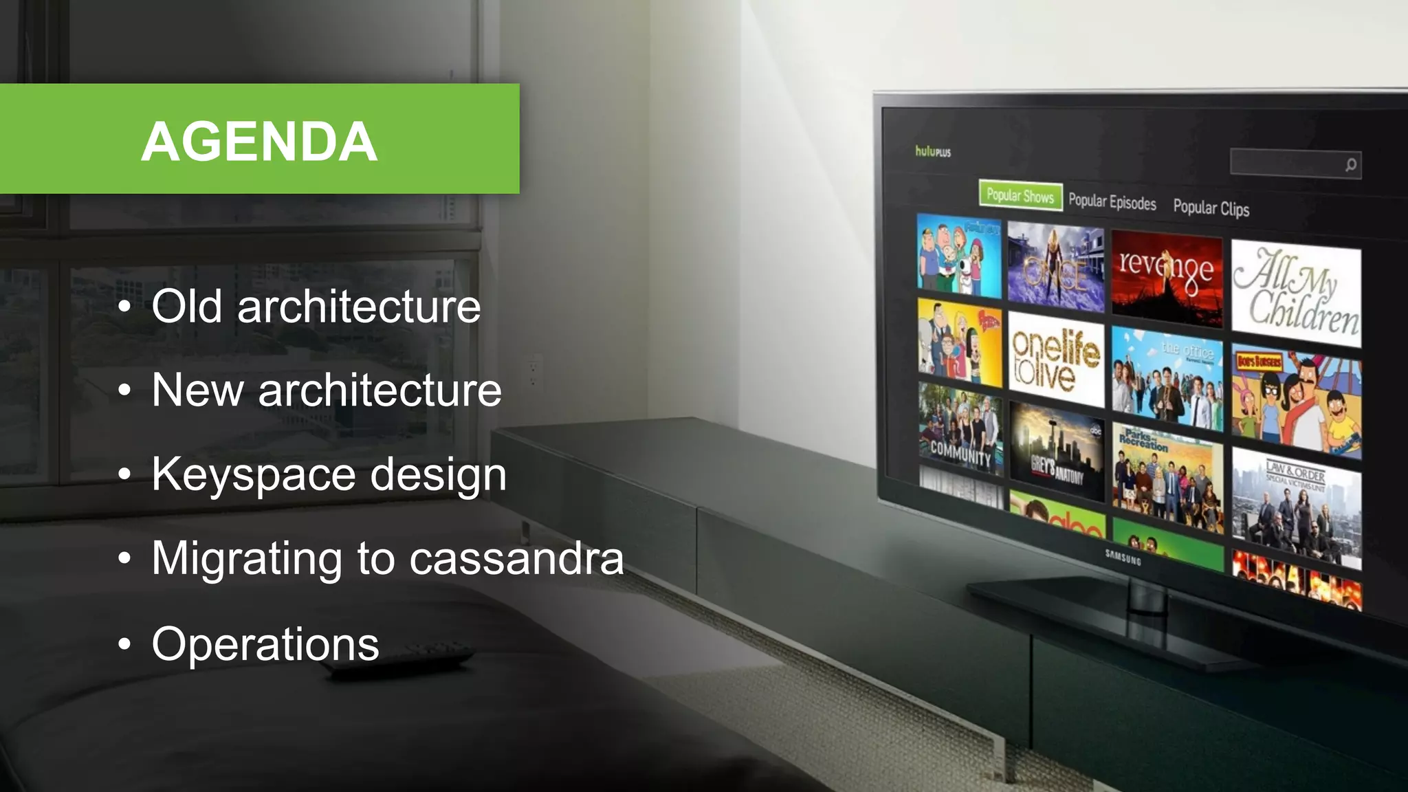 AGENDA
•  Old architecture
•  New architecture
•  Keyspace design
•  Migrating to cassandra
•  Operations
 