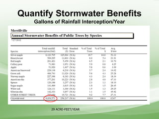 Quantify Stormwater Benefits
Gallons of Rainfall Interception/Year
29 ACRE-FEET/YEAR
 
