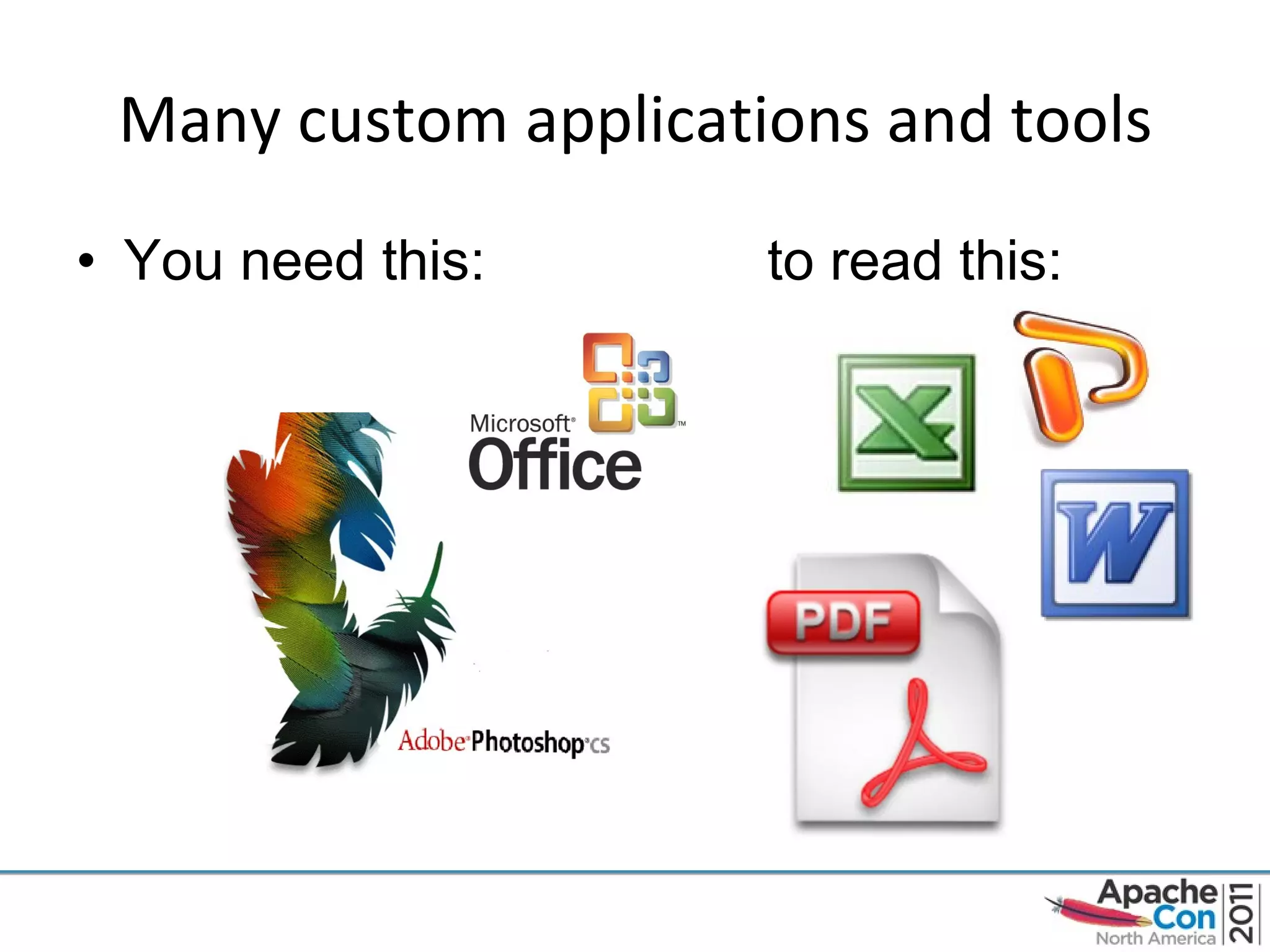 Many custom applications and tools You need this:  to read this:  