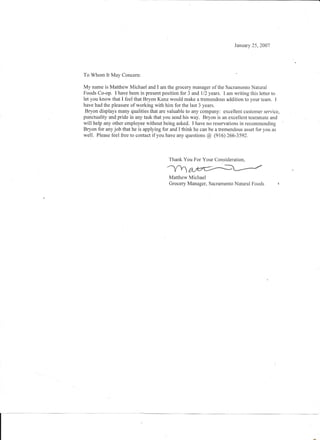 Reference Letter from Matt Michael