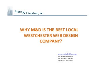 www.mattsdavidson.com
Tel. 1-800-353-8867
Tel. 1-914-220-6576
Fax 1-914-372-7860
WHY M&D IS THE BEST LOCAL
WESTCHESTER WEB DESIGN
COMPANY?
 