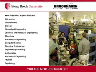 Your intended majors include:
Astronomy
Biochemistry
Biology
Biomedical Engineering
Chemical and Molecular Engineering
Chemistry
Mechanical Engineering
Computer Science
Electrical Engineering
Engineering Chemistry
Mathematics
Mechanical Engineering
Physics
Psychology


                         YOU ARE A FUTURE SCIENTIST
 