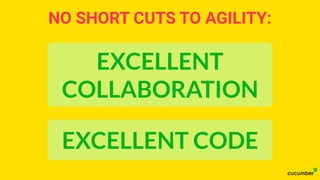 NO SHORT CUTS TO AGILITY:
EXCELLENT
COLLABORATION
EXCELLENT CODE
 