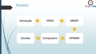 Roteiro
Introdução OPM3 MMGP
KPMMM
Comparativo
Dúvidas
 