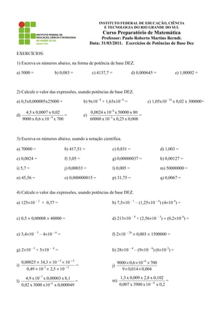 Notação Científica - Definição, Suas Propriedades e Exercícios, PDF, Exponenciação