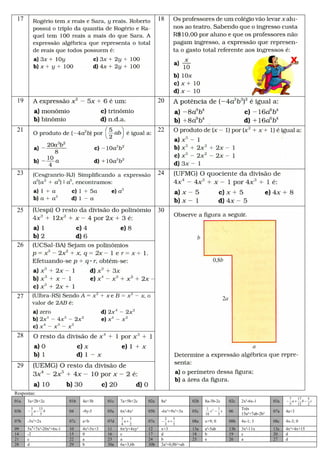 Mat utfrs 09. monomios e polinomios exercicios | PDF