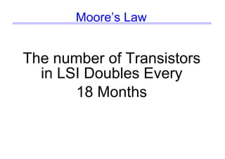 Moore’s Law
The number of Transistors
in LSI Doubles Every
18 Months
 